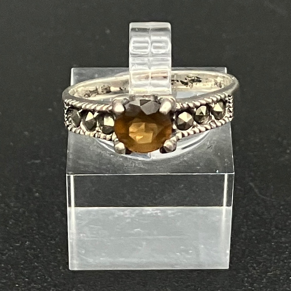 Marsala Sterling Silver 925 Ring Size 7.5 Glass Stone Marcasite Band Ohio Maker
